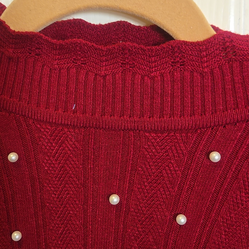 Elegant Burgundy Sweater with Pearl Accents - Picture 2 of 8